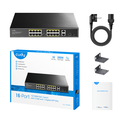 16-FE PoE-Switch mit 2 Uplink-GbE und 1 Uplink-SFP, FS1018PS1 3.0