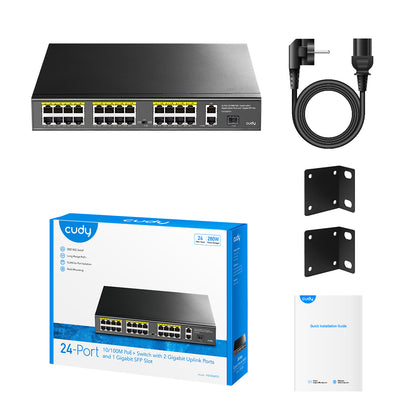 24-FE PoE Switch with 2 Uplink GbE and 1 Uplink SFP, FS1026PS1 2.0