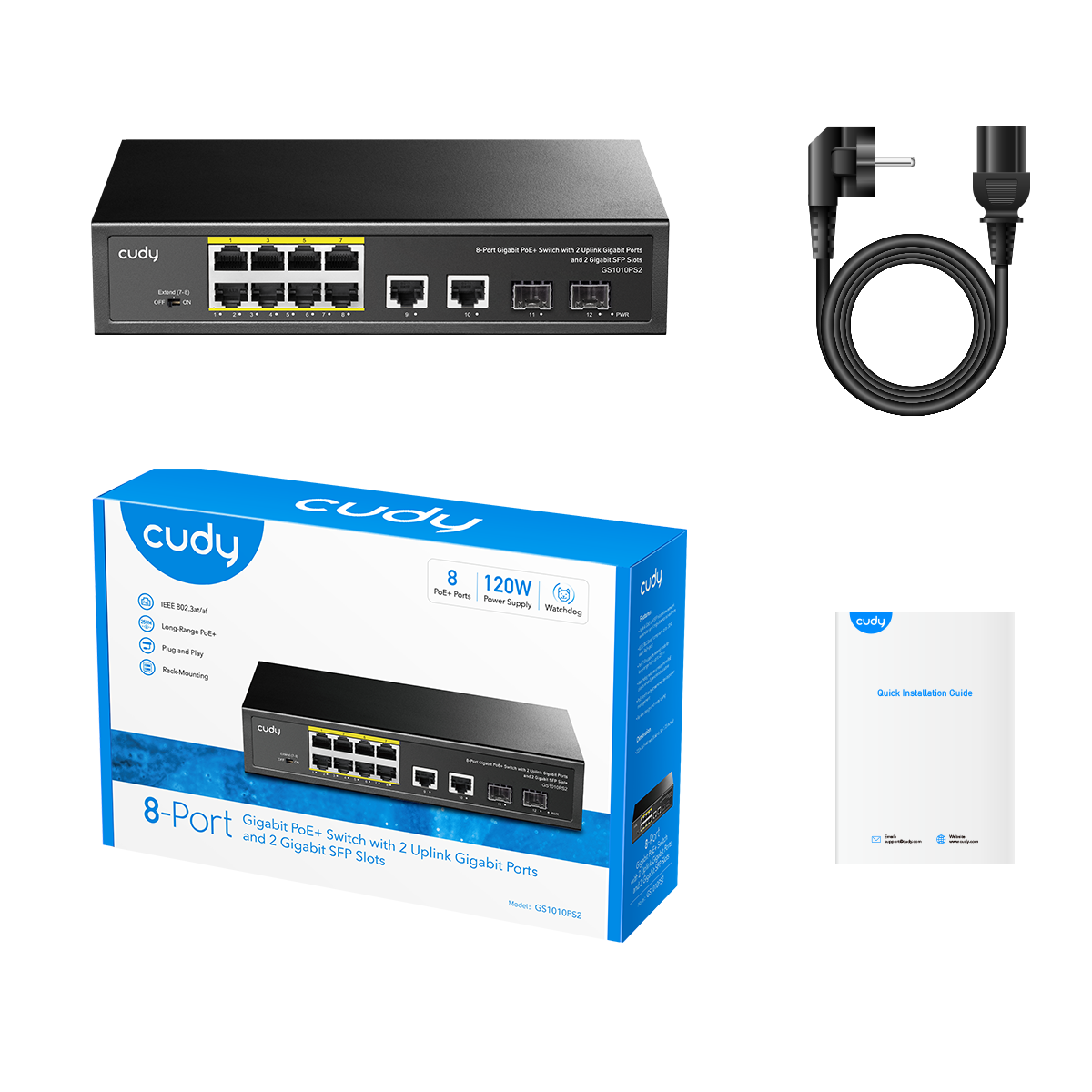 8-GbE PoE Switch with 2 Uplink GbE and 2 Uplink SFP, GS1010PS2 1.0