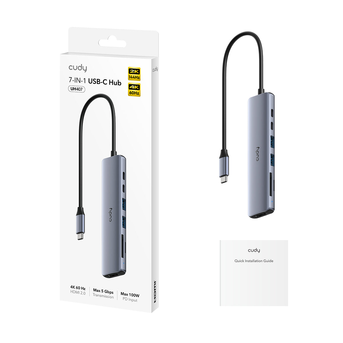 Concentrador USB-C 7 en 1 HDMI SD/TF 4K, UH407 1.0